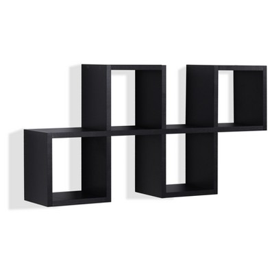 Black MDF Contemporary Floating Wall Shelf with Cubby Holes