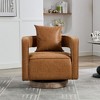 29.1'' Faux Leather Swivel Open Back Barrel Accent Chair with Weathered Solid Wood Base, Comfy Cushion and Pillow Included - 2 of 4