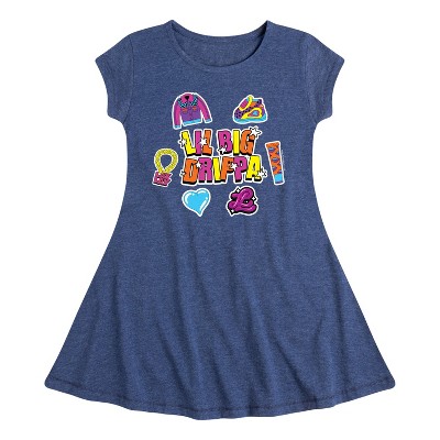 Girls' Nickelodeon Lil Big Drippa Fit & Flair Cap Sleeve Dress - Heather Navy - Medium