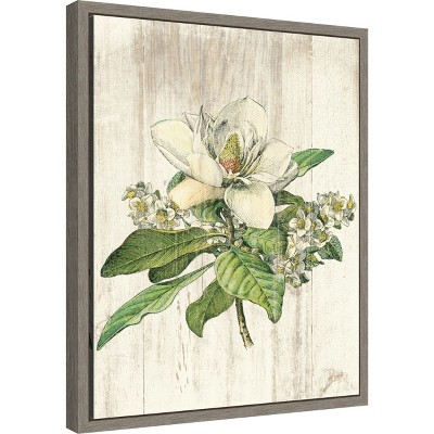 Creamy White Magnolia Botanical Framed Canvas Print