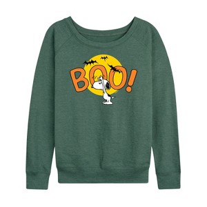 Women's - Peanuts - Boo Snoopy Lightweight French Terry Wide Neck Long Sleeve Shirt - 1 of 4