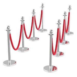 Stanchions and Velvet Ropes, 8Pcs Silver Stanchions with Retractable Belts, Hollow Base Posts or Wedding, Parties, Exhibition - 1 of 4