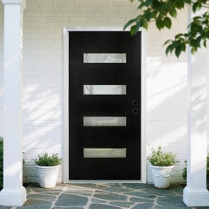 36 x 80 inch Fiberglass Entry Door with Brickmould Black Finishe Knock-Down Fiberglass Door Left Hand Inswing - 1 of 4