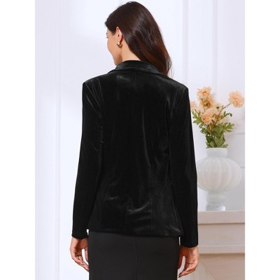 INSPIRE CHIC Women's Velvet Notched Lapel Long Sleeve One Button Dressy Office Blazers Black Large — фото 3
