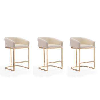 Set of 3 Louvre Upholstered Stainless Steel Counter Height Barstools - Manhattan Comfort
