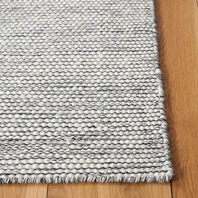 Ivory and Black Square Handwoven Wool Area Rug