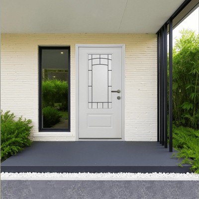 Wooakway 36"W×80"H Exterior Frosted Glass Prehung Front Entry Door Primed Interior Fiberglass Entrance Door