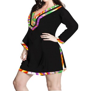 HAPPY BAY Women's Summer Bathing Suit Cover Ups Holiday Beachwear Mini Swim Suit Loose Beach Dress Mini Boho Dress X-Large-XX-Large Black Solid - 1 of 4
