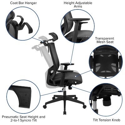 Black Mesh High-Back Ergonomic Swivel Task Chair with Adjustable Arms