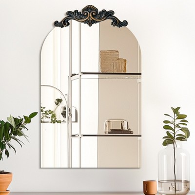 ARTLOGE XXL Large Baroque Arched Antique Mirror with 3D Embossed Patterns for Wall Decor