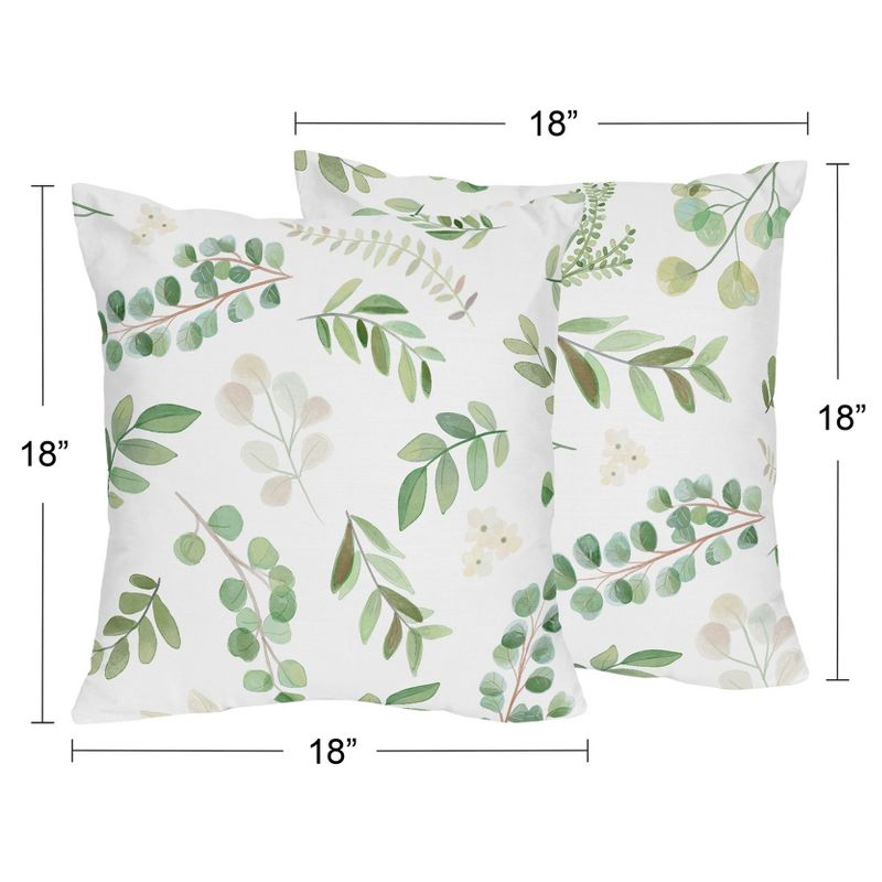 Sweet Jojo Designs Set of 2 Decorative Accent Kids' Throw Pillows 18in. Botanical Leaf Green and White, 4 of 6
