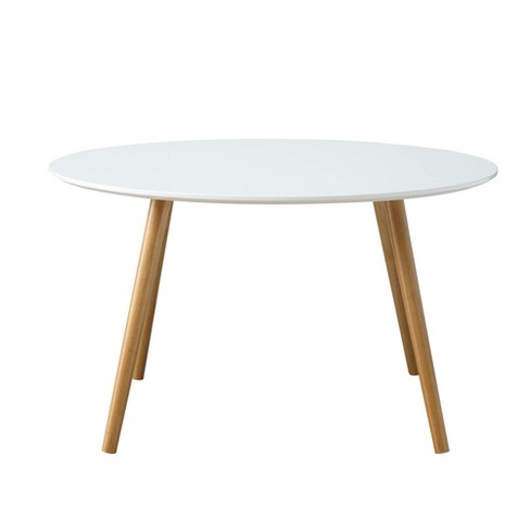 Oslo Round Coffee Table Glossy White, White Coffee Table Round With Wooden Legs