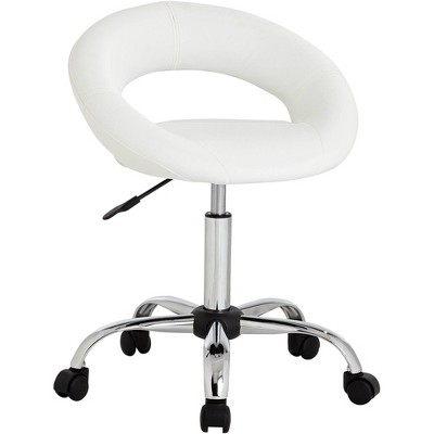 Studio 55D Orbit White Faux Leather Adjustable Rolling Office Stool