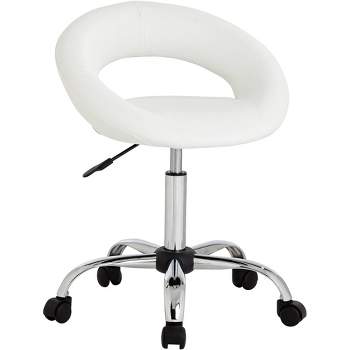 Studio 55D Orbit Chrome Bar Stool Silver 24 1/4" High Modern Adjustable White Round Faux Leather Cushion Rolling for Kitchen Counter Island Home Shed