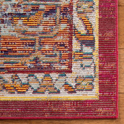 Reversible Oriental Rectangular Orange and Light Blue Synthetic Rug