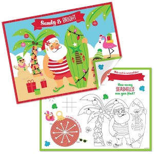 Big Dot of Happiness Tropical Christmas - Paper Beach Santa Holiday Party Coloring Sheets - Activity Placemats - Set of 16 - 1 of 4