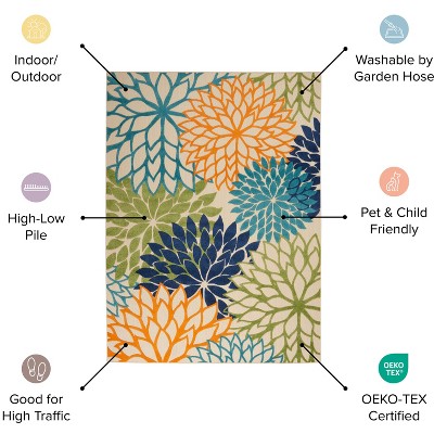 Beige Blossom 6' x 9' Flatwoven Synthetic Floral Area Rug