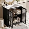 NicBex 30"Modern Bathroom Vanity with Ceramic Sink,Bathroom Combo Set with 2 Tempered Blurred Glass Doors&2 Shelves,8"Pre-drilled Faucet - 2 of 4