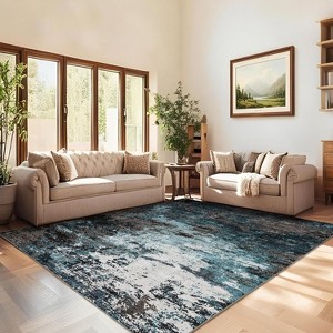 Acekool 2x6 Abstract Thin Indoor Rug, Distressed Oil Painting Pattern, Soft Modern Low Pile Mat, Stain Resistant, Easy Clean, Non Slip–Yellow - 1 of 4