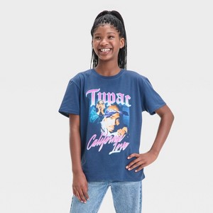 Girls' Tupac Oversized Graphic T-Shirt - Blue - 1 of 4