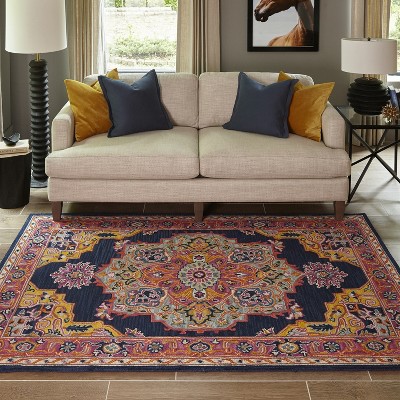 Navy and Pink Hand Tufted Wool Runner Rug