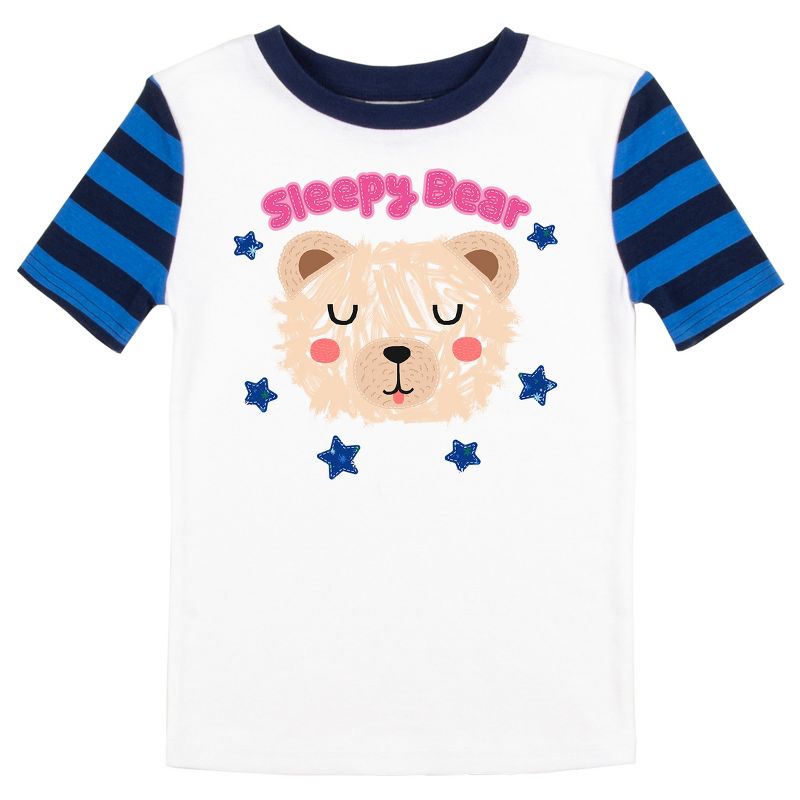 Sleepy Bear Youth Girls Blue & Black Striped Short Sleeve Shirt & Sleep Pants Set, 2 of 5