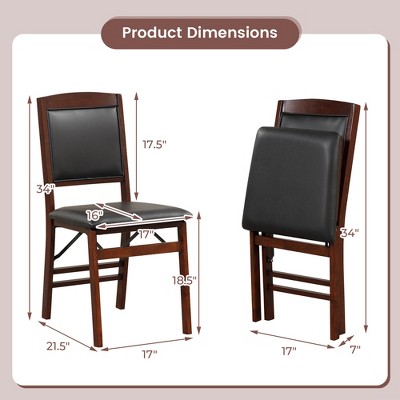 Walnut and Black Leather Folding Parsons Side Chairs, Set of 2
