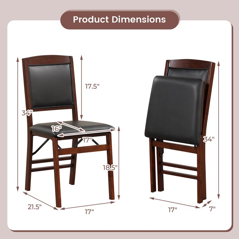 Costway 2 Pack Folding Dining Chairs Foldable Chairs with PVC Padded Seat & High Backrest, 3 of 11