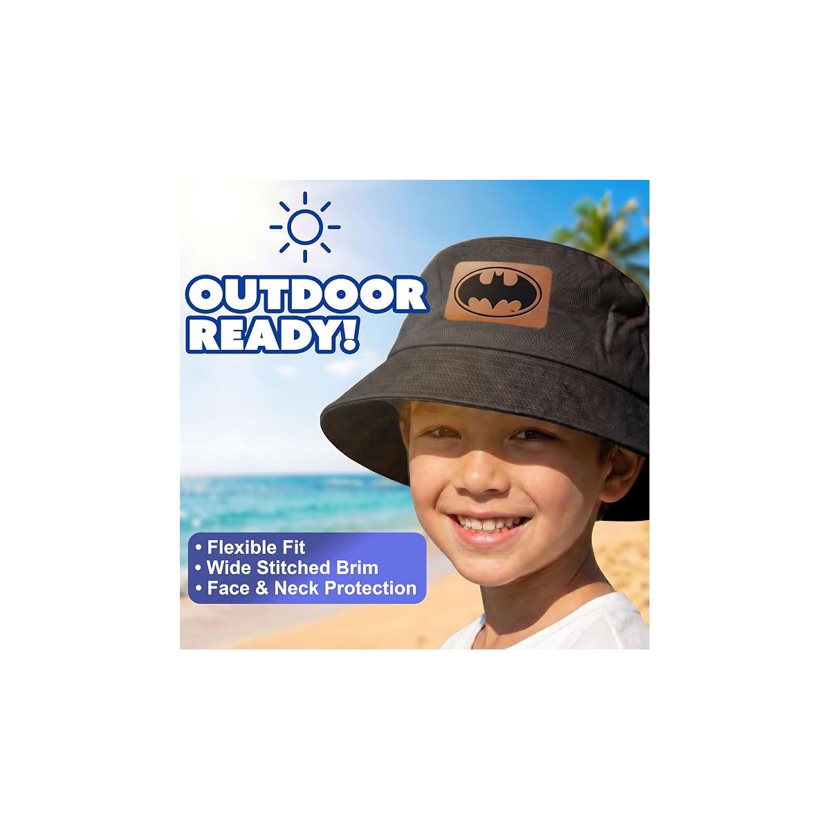 Batman Leather Bucket Hat for Kids- Officially Licensed Batman Leather Boys Bucket Hat, Beach Hat, Youth Sun Hat 4-14 Black, Grey, Blue, White and Red - thumbnail 7