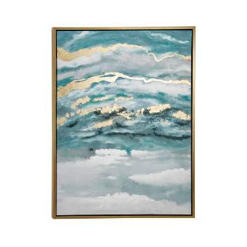 Canvas Geode Enlarge Slice Framed Wall Art with Gold Frame Blue - Olivia & May