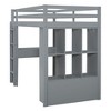 PAGED Simple Wooden Loft Bed Bunk Bed with Desk, Twin Size Bed Frame with Storage Shelves, Drawers, LED Light and Guardrail for Kids, Teens - 3 of 4
