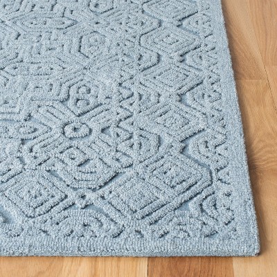 Hand-Tufted Geometric Blue Wool Runner Rug - 27in x 8in