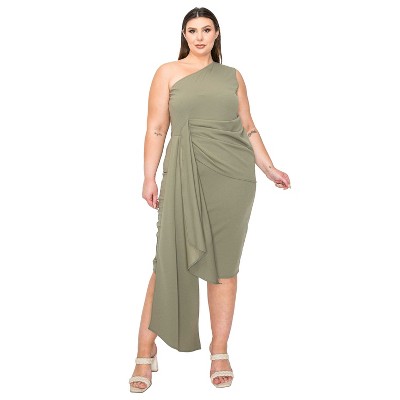 L I V D Women's Esme Front Draped Sash Dress, Dk Sage, 3X