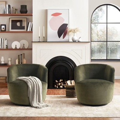 Bella Swivel Barrel Chairs Set Of 2,Armrest 360° Swivel Nursery Chai,27'' Seat Width Olive Velvet Swivel Chair-Maison Boucle