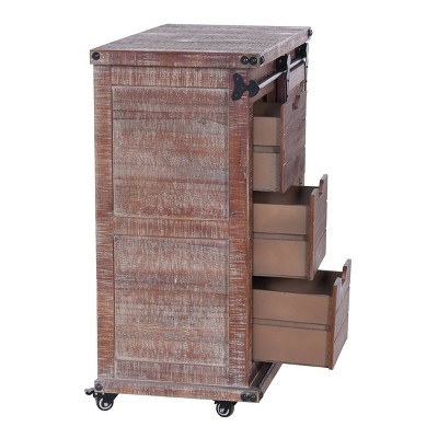 Rustic Black and Natural Wood Lockable Cart Cabinet