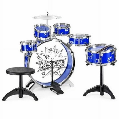 SKONYON 11-Piece Kids Starter Drum Set with Bass Drum, Tom Drums, Snare, Cymbal, Stool, Drumsticks