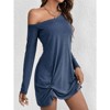 Coolmee Women's Off Shoulder Dresses Casual Loose Fit Long Sleeve Tee Shirt Dress Soft Comfy Vacation Beach Sundress Mini - 3 of 4