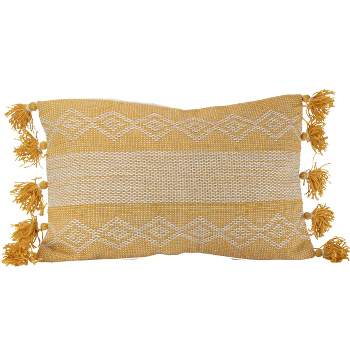 Diamond Pattern Hand Woven 14x22" Outdoor Decorative Throw Pillow with Hand Tied Tassels - Foreside Home & Garden