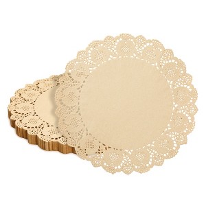 Juvale 250 Pack Round Paper Placemats for Cakes, Desserts, Light Brown Doilies for Food, Formal Events, 12 In - 1 of 4