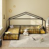 Double Twin Size L-Shaped Montessori House Bed Frame, Metal Corner Bed with Fence, Floor Bed Without Slats - ModernLuxe - 2 of 4