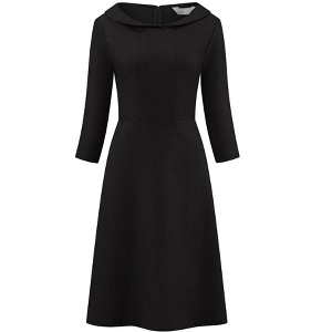 Hobemty Women's Peter Pan Collar 3/4 Sleeve A Line Elegant Wear-to-Work Dress - 1 of 4