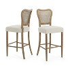 Vynxaria Bar Stool Set of 2 Vintage Style Fabric Seat Rubberwood Frame Cane Backrest in Brown - 4 of 4