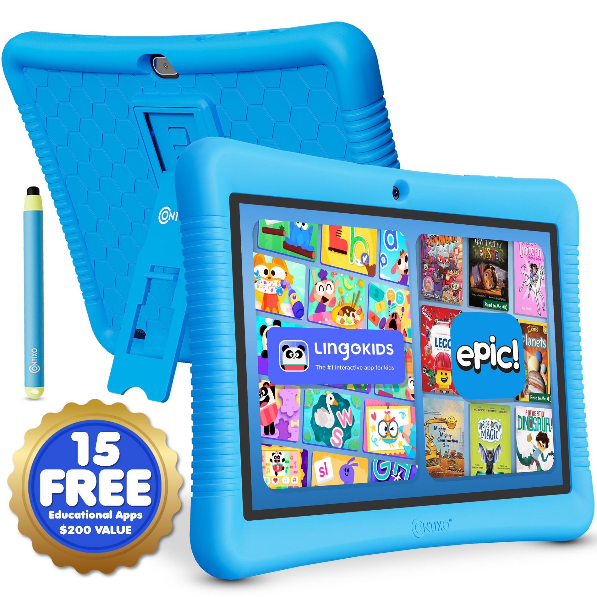 Contixo 10" Kids Tablet, with Epic! & Lingokids – Educational Android Tablet for Kids 3–12, 32GB, Parental Controls, Kid-Proof Case