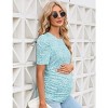Women's Maternity Shirts Pregnancy Casual Floral Printed Tops Puff Short Sleeve Striped Ruched Side Tunic Top - 3 of 4