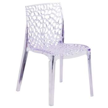Emma and Oliver Transparent Stacking Side Chair with Artistic Pattern Design