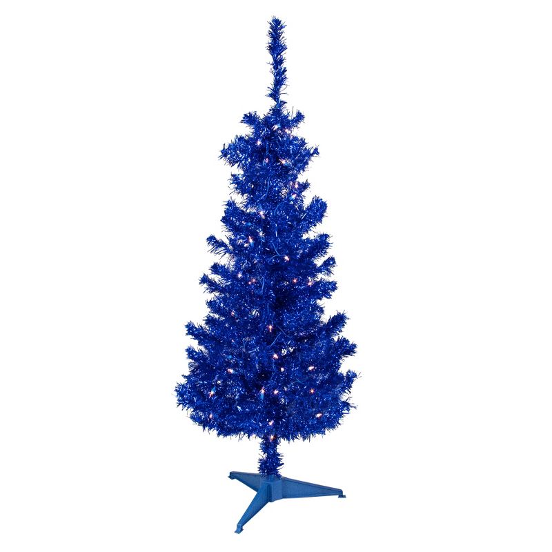 Northlight 4' Pre-Lit Blue Artificial Tinsel Christmas Tree, Clear Lights, 1 of 3
