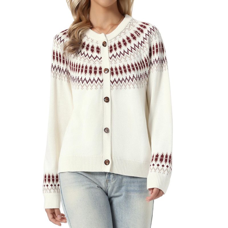 INSPIRE CHIC Women's Long Sleeve Open Front Button Down Casual Knit Patterned Cardigan Sweater Small Beige