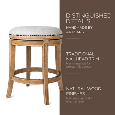 Weathered Oak Backless Swivel Counter Stool with Sand Upholstery