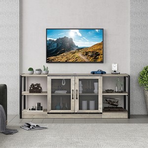 Tv Stand for 65+ Inch TV with Open Storage Shelves, Industrial Entertainment Center with Storage Cabinet and Mesh Door, for Living Room, Bedroom - 1 of 4