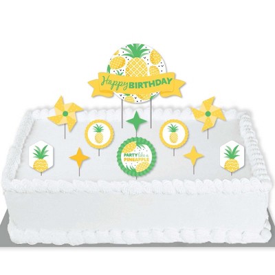 Big Dot of Happiness Tropical Pineapple - Summer Birthday Party Cake Decorating Kit - Happy Birthday Cake Topper Set - 11 Pieces